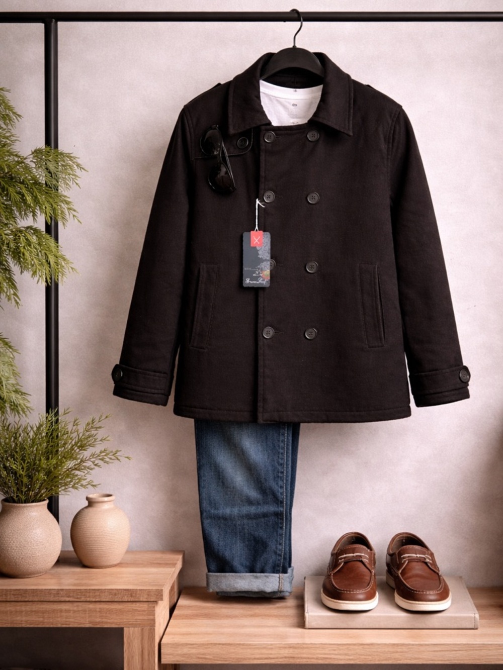 Brave Soul Black Peacoat Jacket Men’s Large NWT Classic Coat